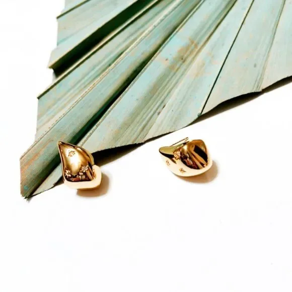 #121 Anthro huggie stud earrings in gold - Picture 2 of 5